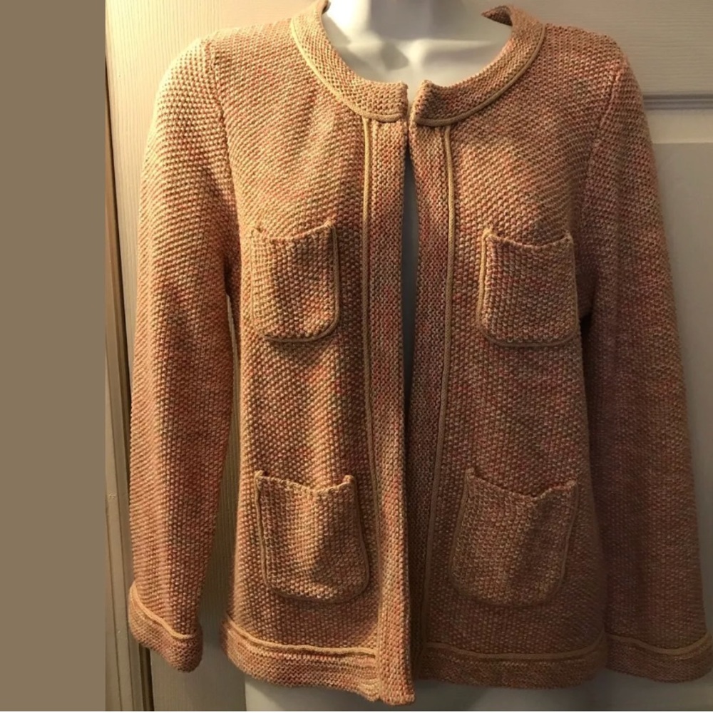 Ann Taylor LOFT Sweater Coat Jacket Pink Metallic